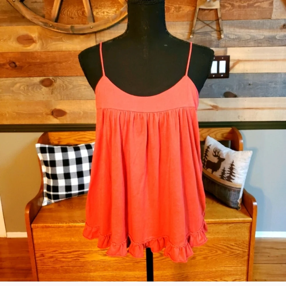 J Crew Ruffle Rust Orange Tank Top